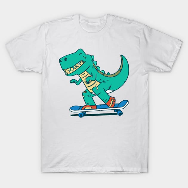 Dinosaur skateboarding cartoon design T-Shirt by colorbyte